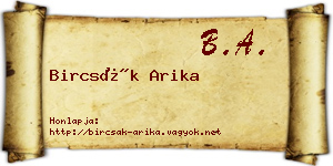 Bircsák Arika névjegykártya